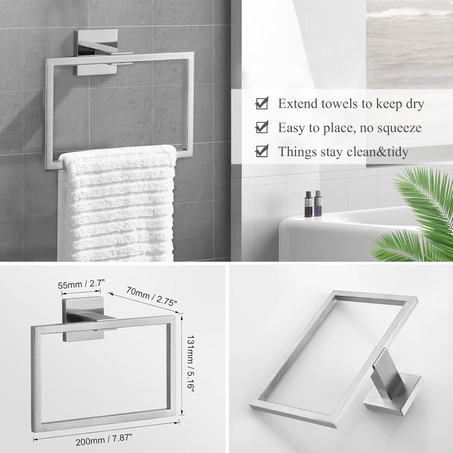 5-Piece Bathroom Hardware set Brushed Nickel Towel Bar Set Bath Towel Holder Sets Hand Towel Holder 2 Towel Hooks, SUS 304 Stainless Steel, Q7BR-P5