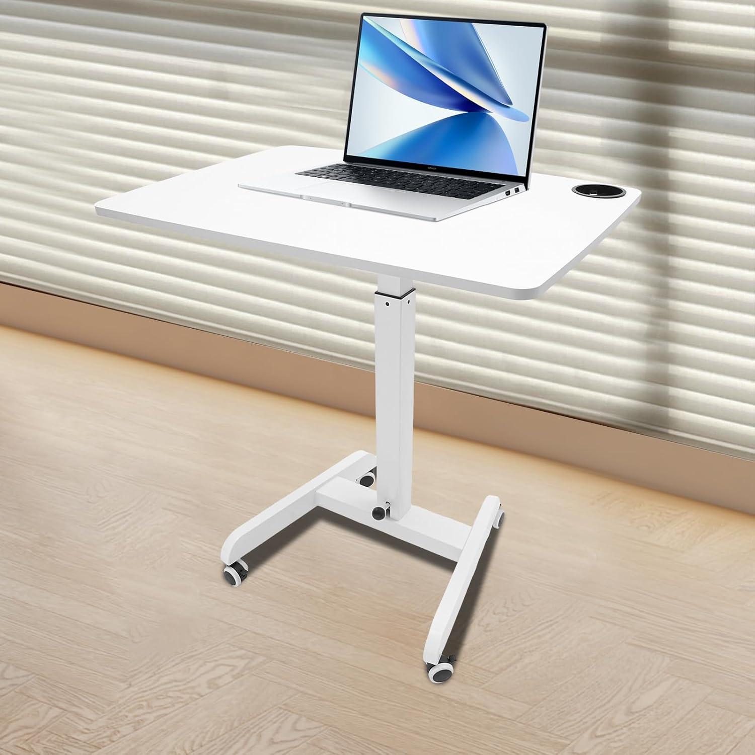 XIANERS Mobile Standing Desk Pneumatic Computer Table Adjustable Height Mobile Stand Up Desk With Wheels Portable Rolling Desk Computer Desk Laptop Desk Standing Table latest