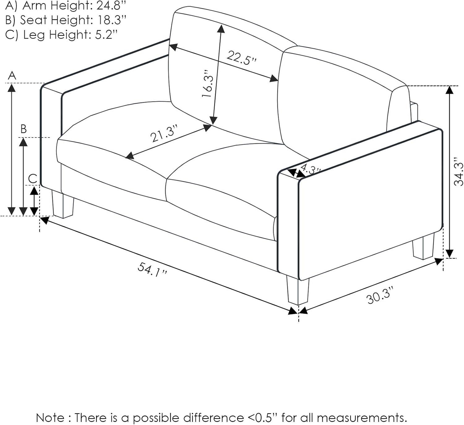 Furinno Bayonne Modern Upholstered Loveseat, Gunmetal