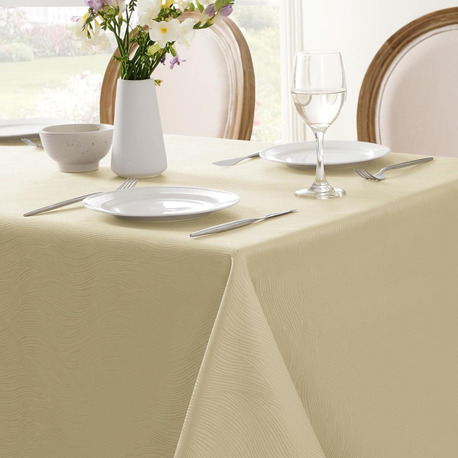 Softalker Jacquard Rectangle Tablecloth, Swirl Design Waterproof Stain Resistant Table Cover Wrinkle Free Heavy Weight Table Cloths for Dinner/Parties/Holiday - 60 x 104 Inch, Ivory
