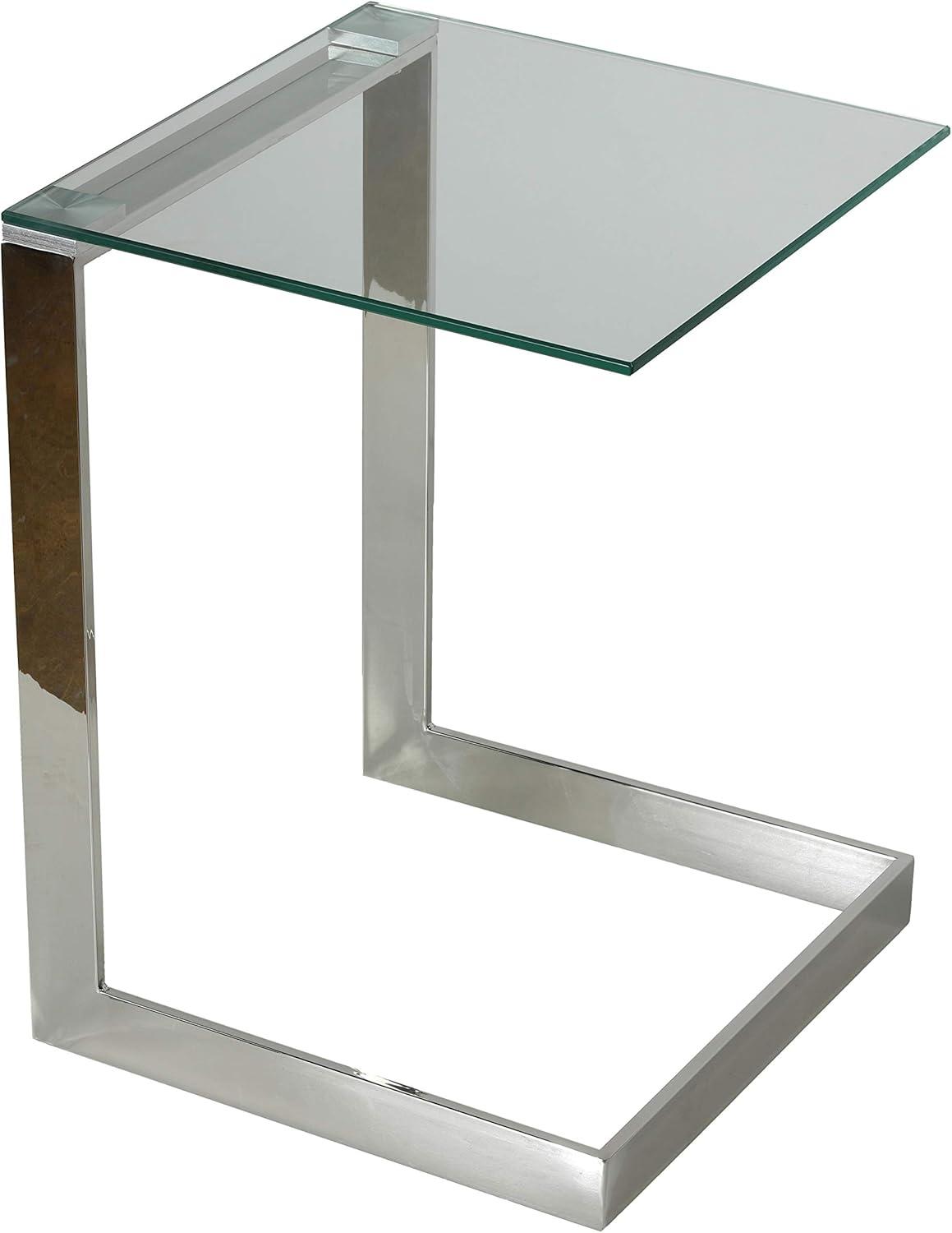 Zulu 22" High C-Shape End Table in Stainless Steel with Glass Top