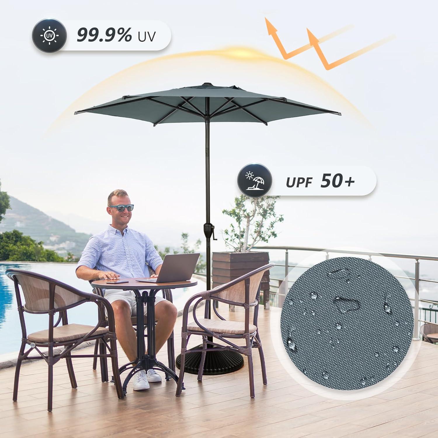 Lyon 7.5FT Hexagonal Grey Polyester Patio Umbrella with Steel Pole