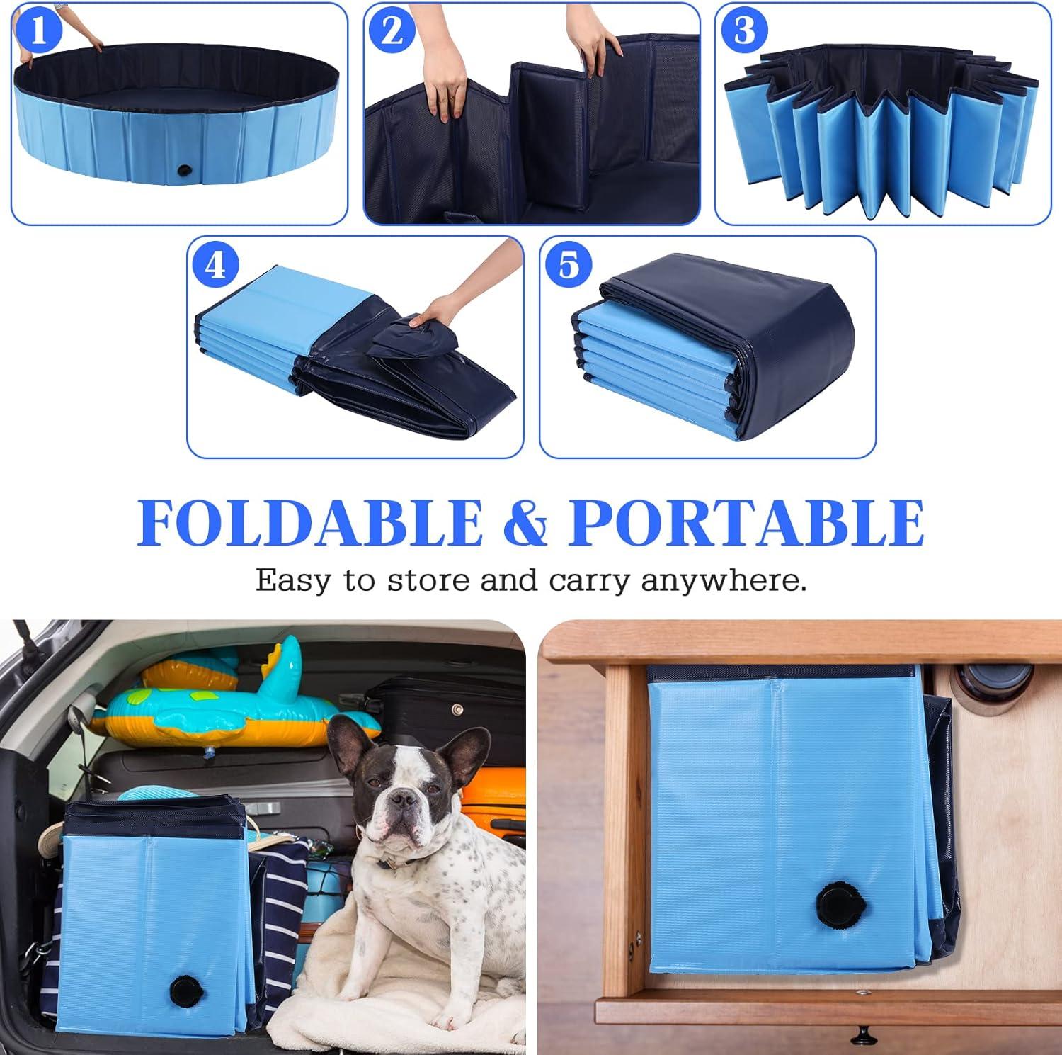 Foldable Dog Bath Swimming Pool Plastic Kiddie Pool Professional Tub Collapsible Grooming Bathtub for Pets Kids Baby and Toddler, 32 x 8 Inches Blue (Blue, S - 32'' x 8'')