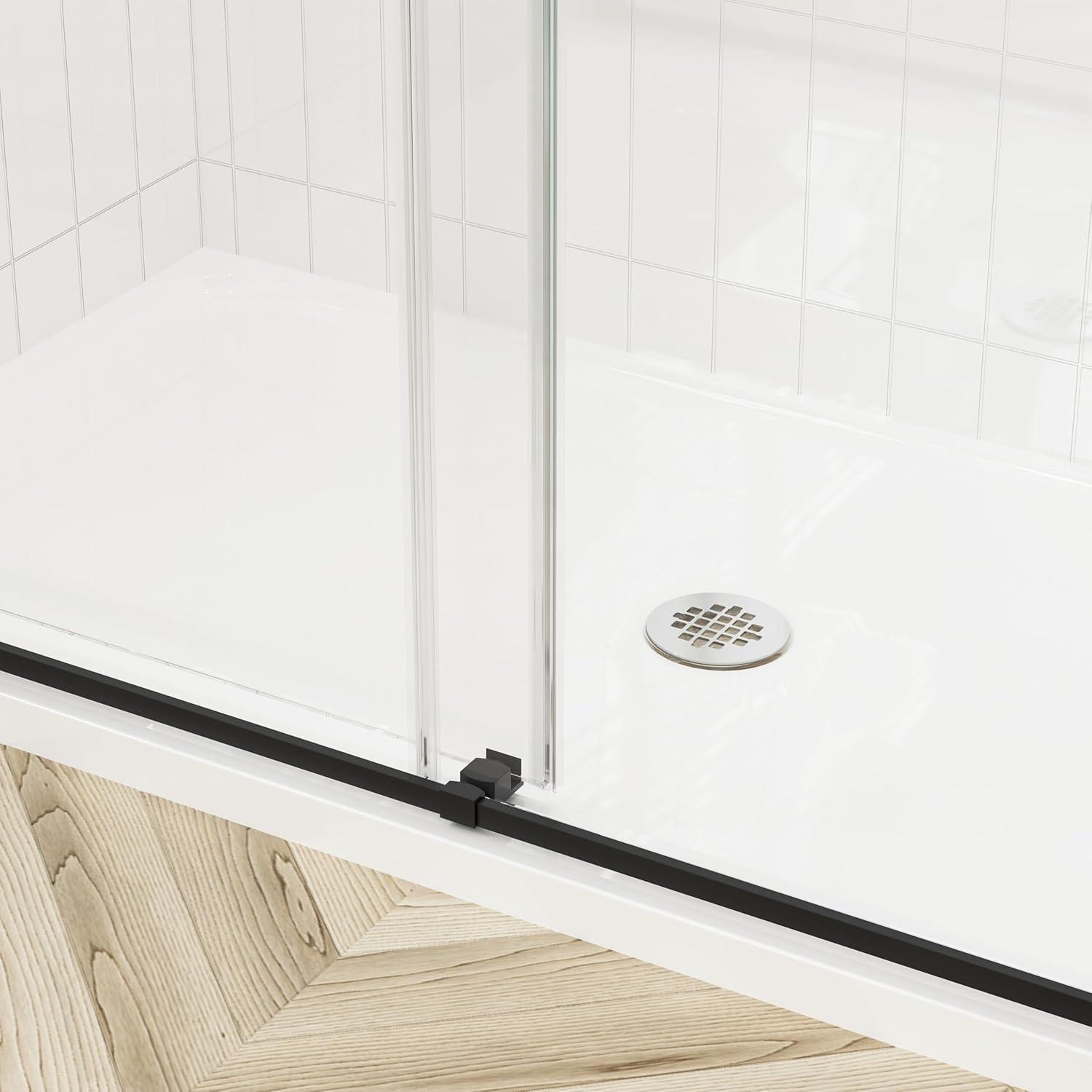 Rizzon 56-60 " W X 76 " H Double Sliding Frameless Shower Door  5/16" Tempered Glass, Stainless Steel Hardware | Wayfair