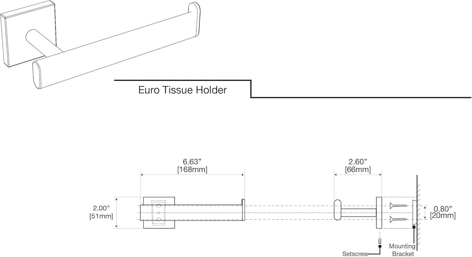 Elevate Euro Style Wall Mount Toilet Paper Holder Single Post