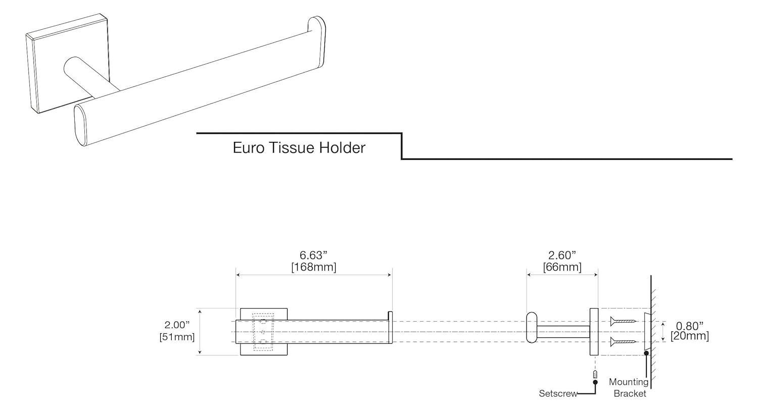 Elevate Euro Style Wall Mount Toilet Paper Holder Single Post