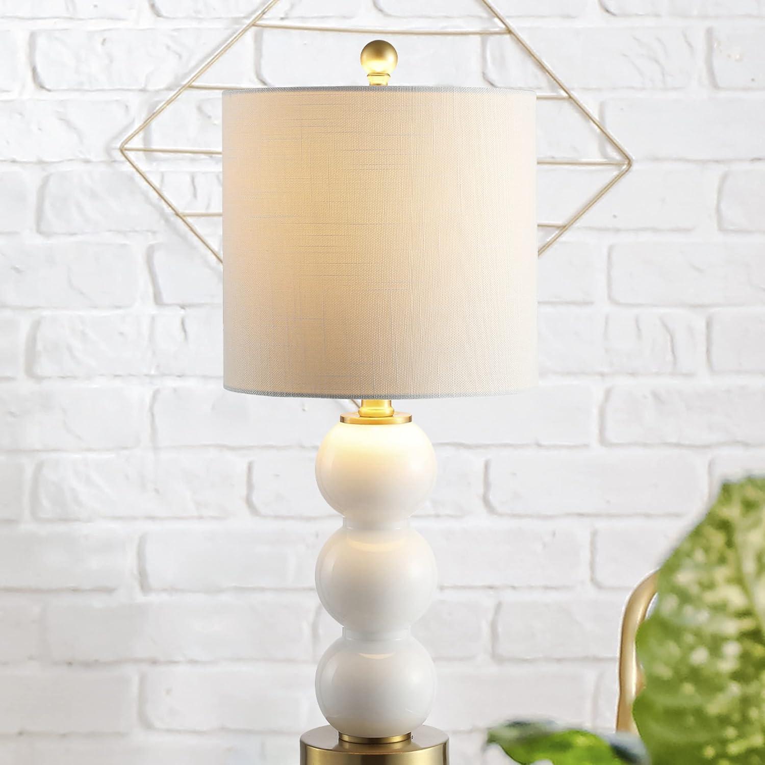 21" Brass Gold and White Glass Table Lamp