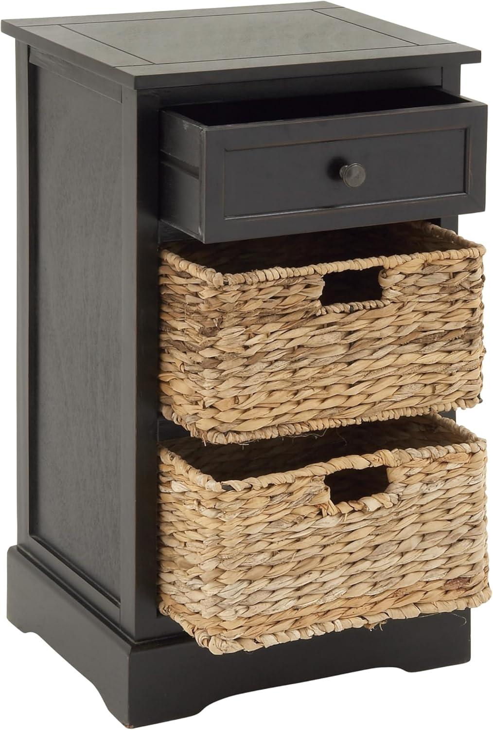 Farmhouse Wooden Chest with Wicker Basket Drawers Black - Olivia & May: No Assembly, Indoor Use, MDF Composite