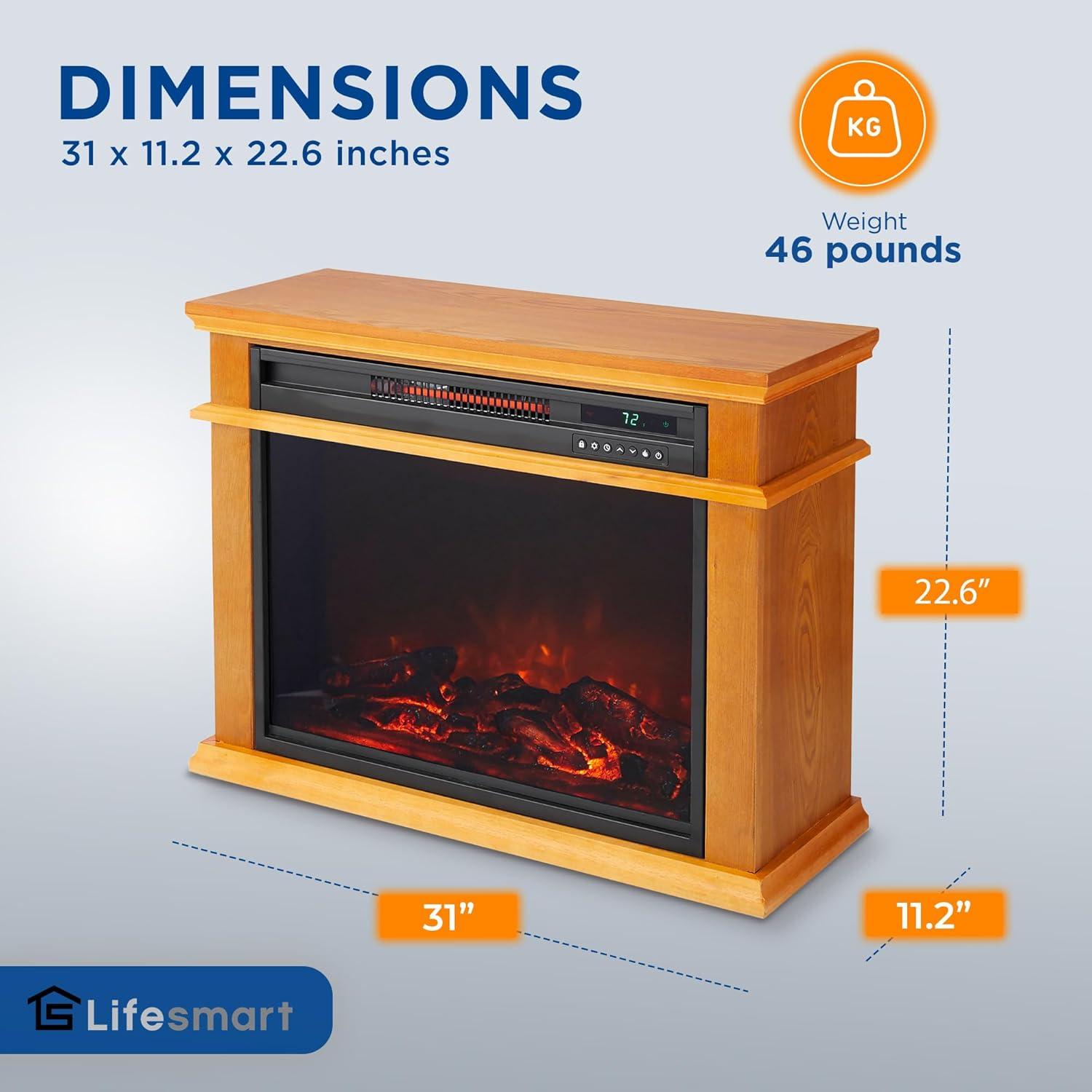 Lifesmart LifeSmart LifePro 1500W Portable Electric Infrared Quartz Indoor Fireplace, Oak