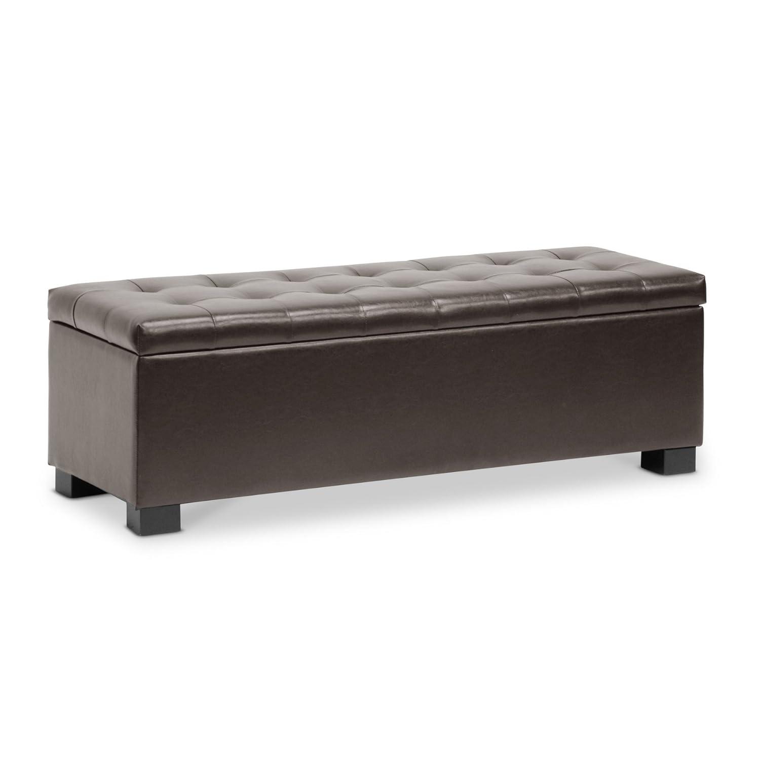 Roanoke Storage Ottoman Dark Brown - Baxton Studio: Upholstered Bench, Wood Frame, Spot Clean