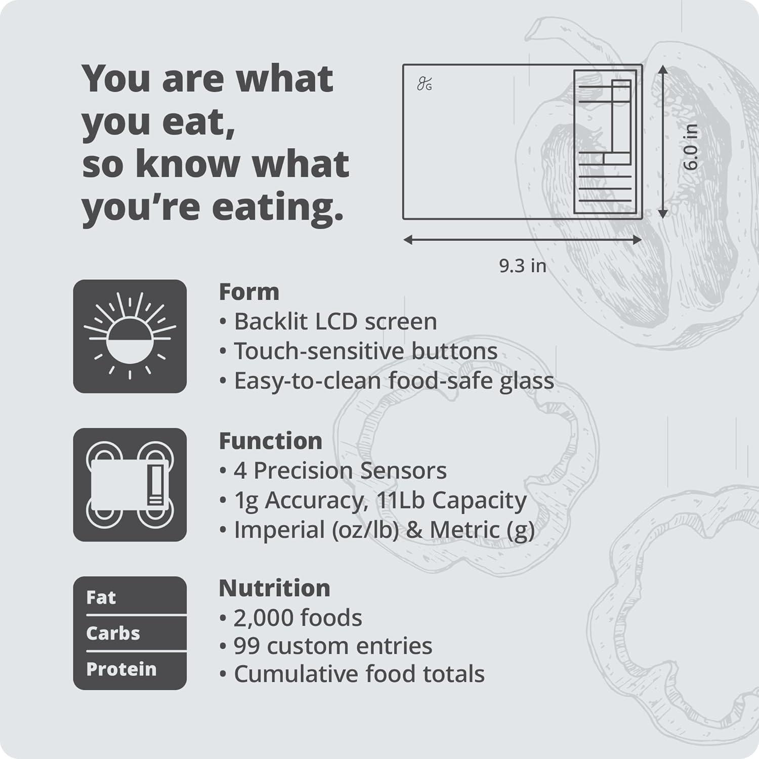 Silver Digital Nutrition Scale with Food Grade Glass