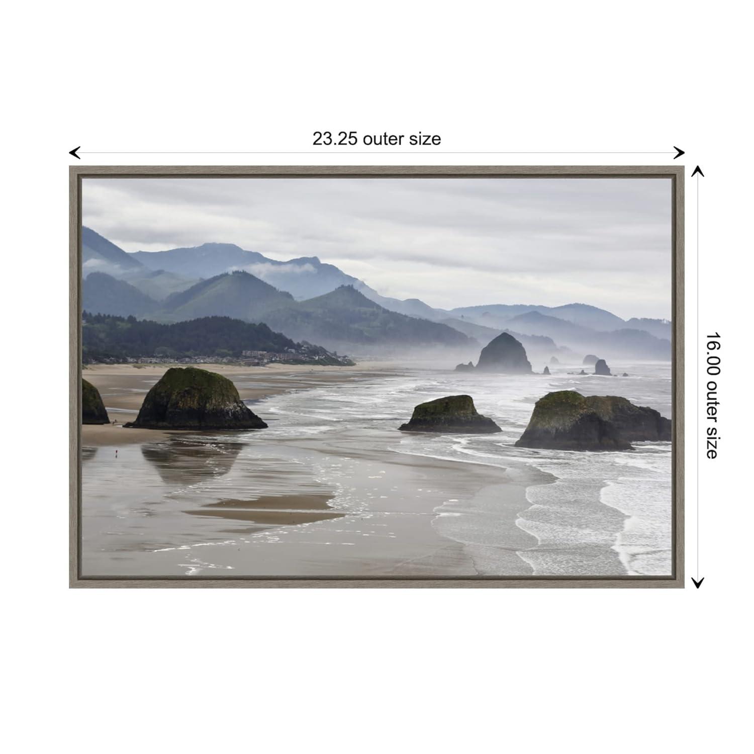 Amanti Art Cannon Beach fog rises over the coastline by Jaynes Gallery Danita Delimont Canvas Wall Art Print Framed 23 x 16-in.