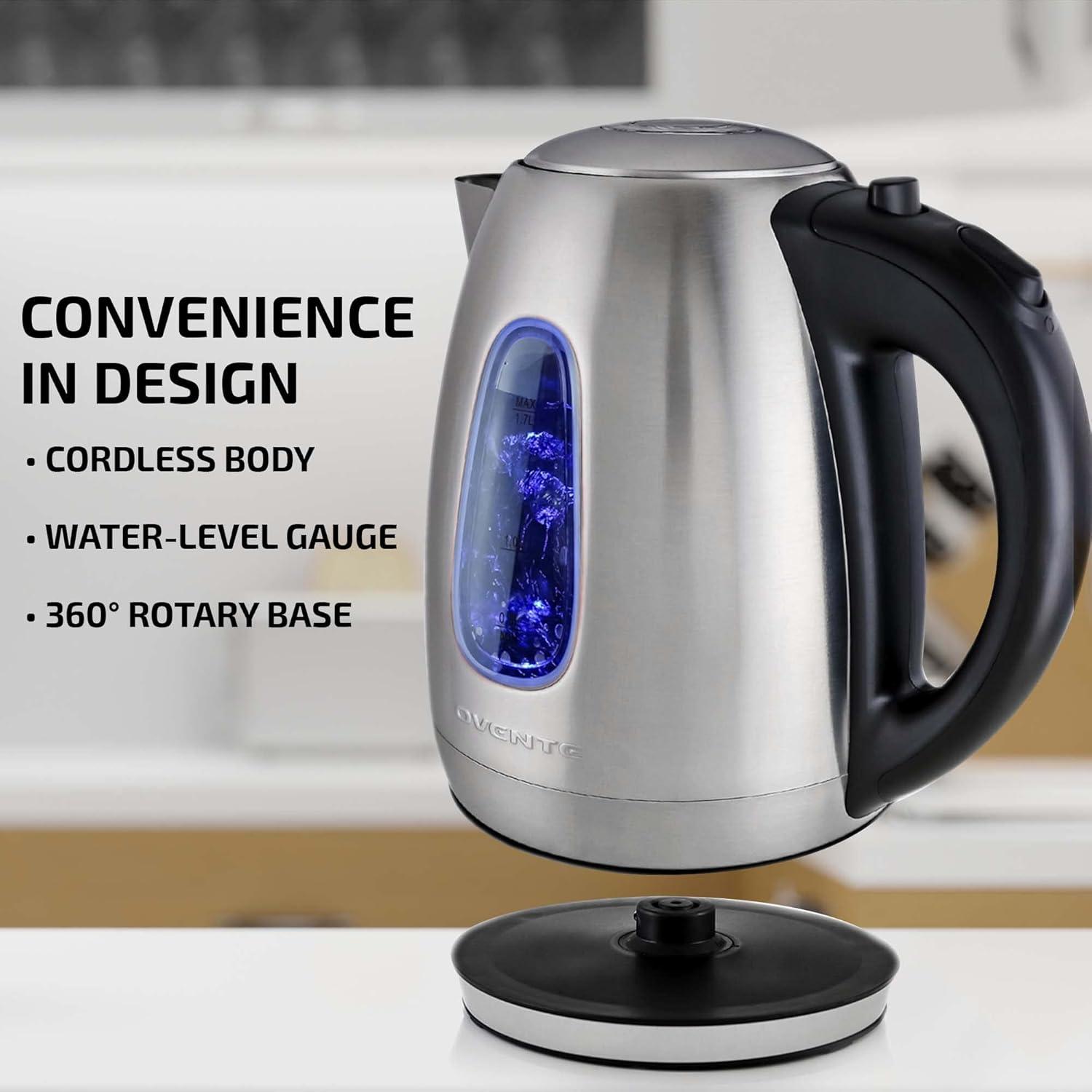 Ovente 1.7L Silver Stainless Steel Electric Kettle