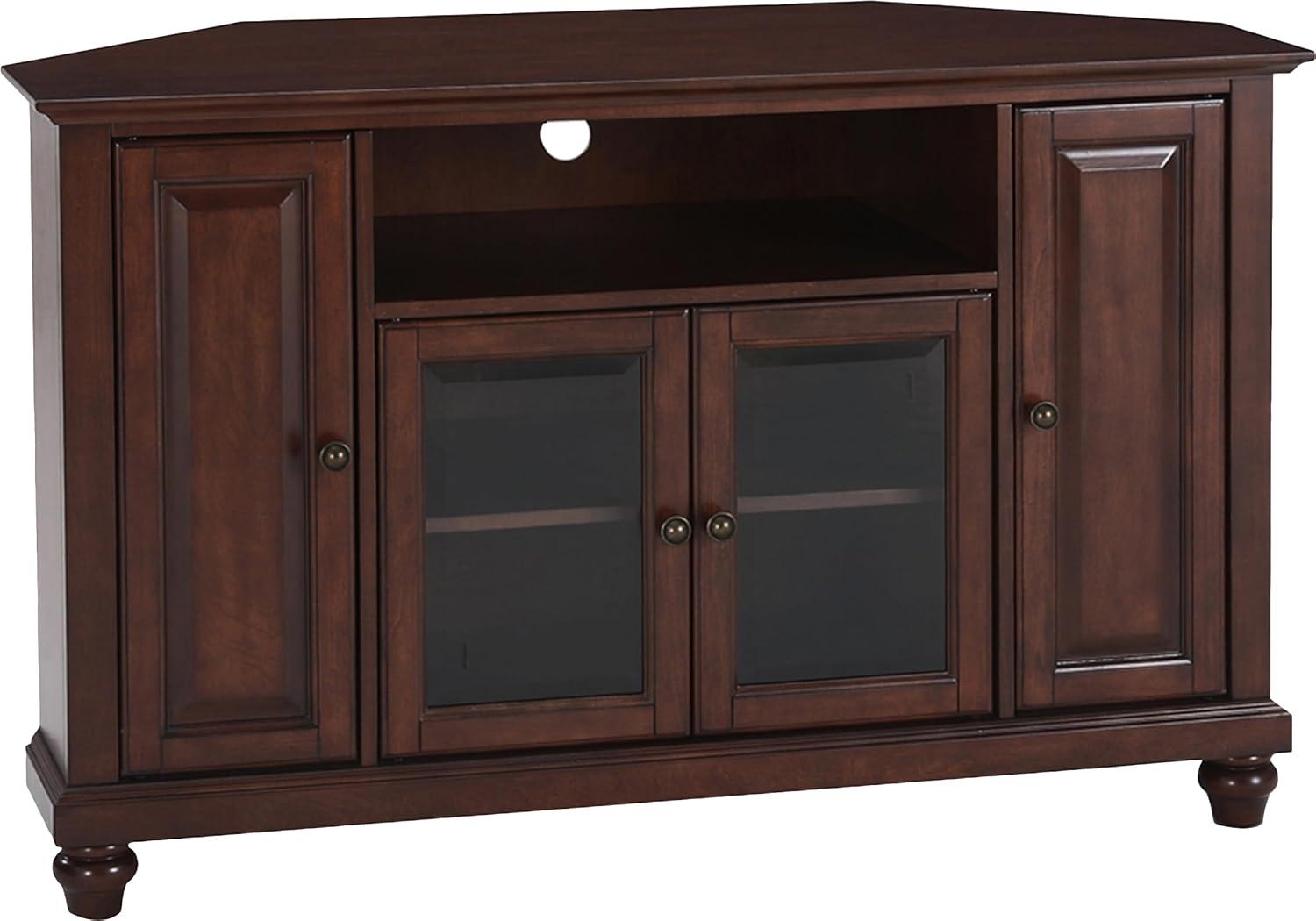 Cambridge Corner TV Stand for TVs up to 48" Mahogany - Crosley: Brass Hardware, Media Storage, Glass Doors