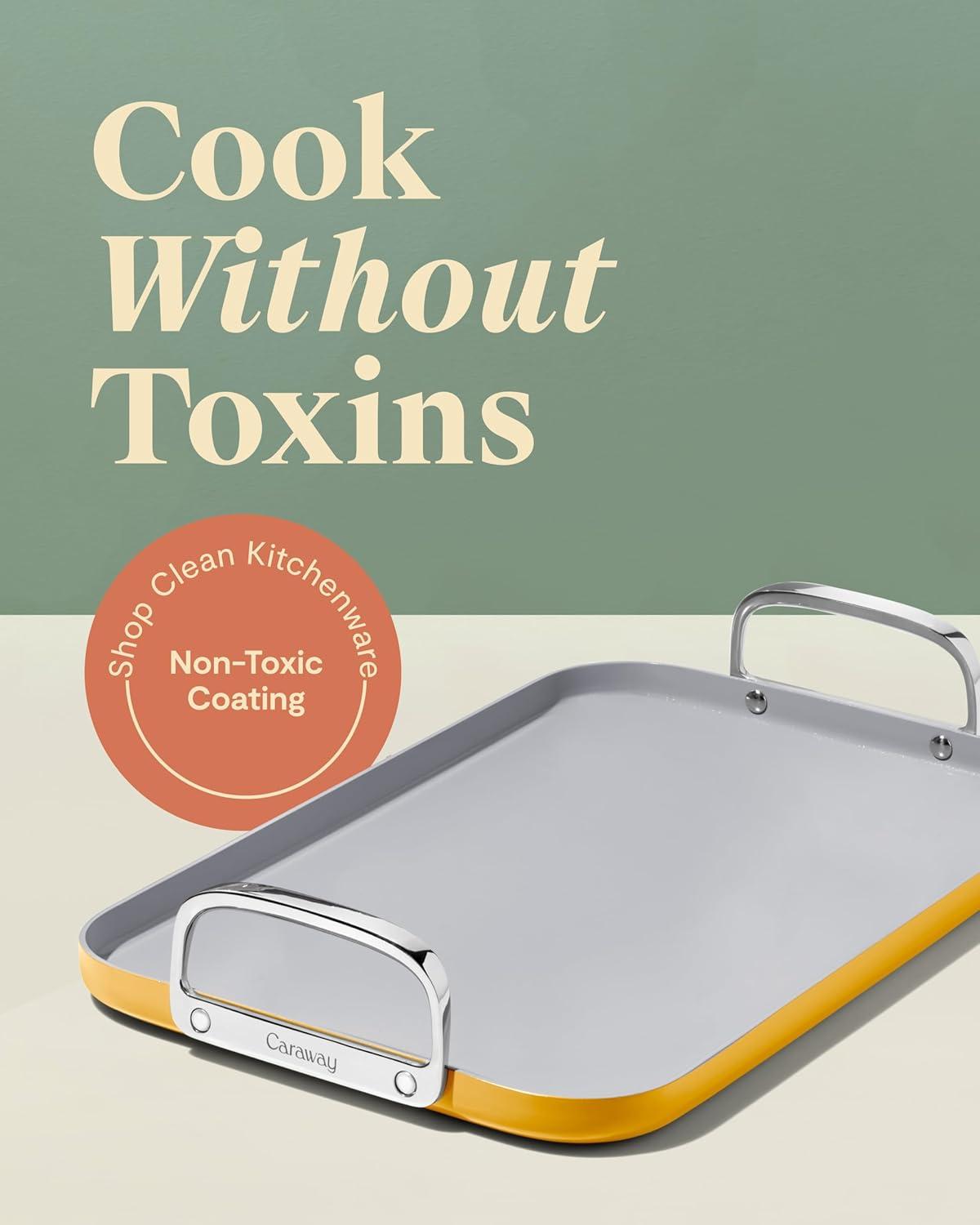 Caraway Home 11.73" Nonstick Square Double Burner Crepe Pan Marigold: Caraway Cookware, Griddle, Hand Wash, 1 Year Warranty