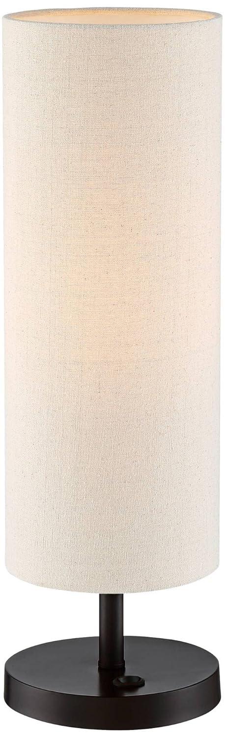 360 Lighting Heyburn Modern Accent Table Lamp 20" High Dark Bronze with USB and AC Power Outlet in Base Oatmeal Cylinder Shade for Bedroom Office Desk