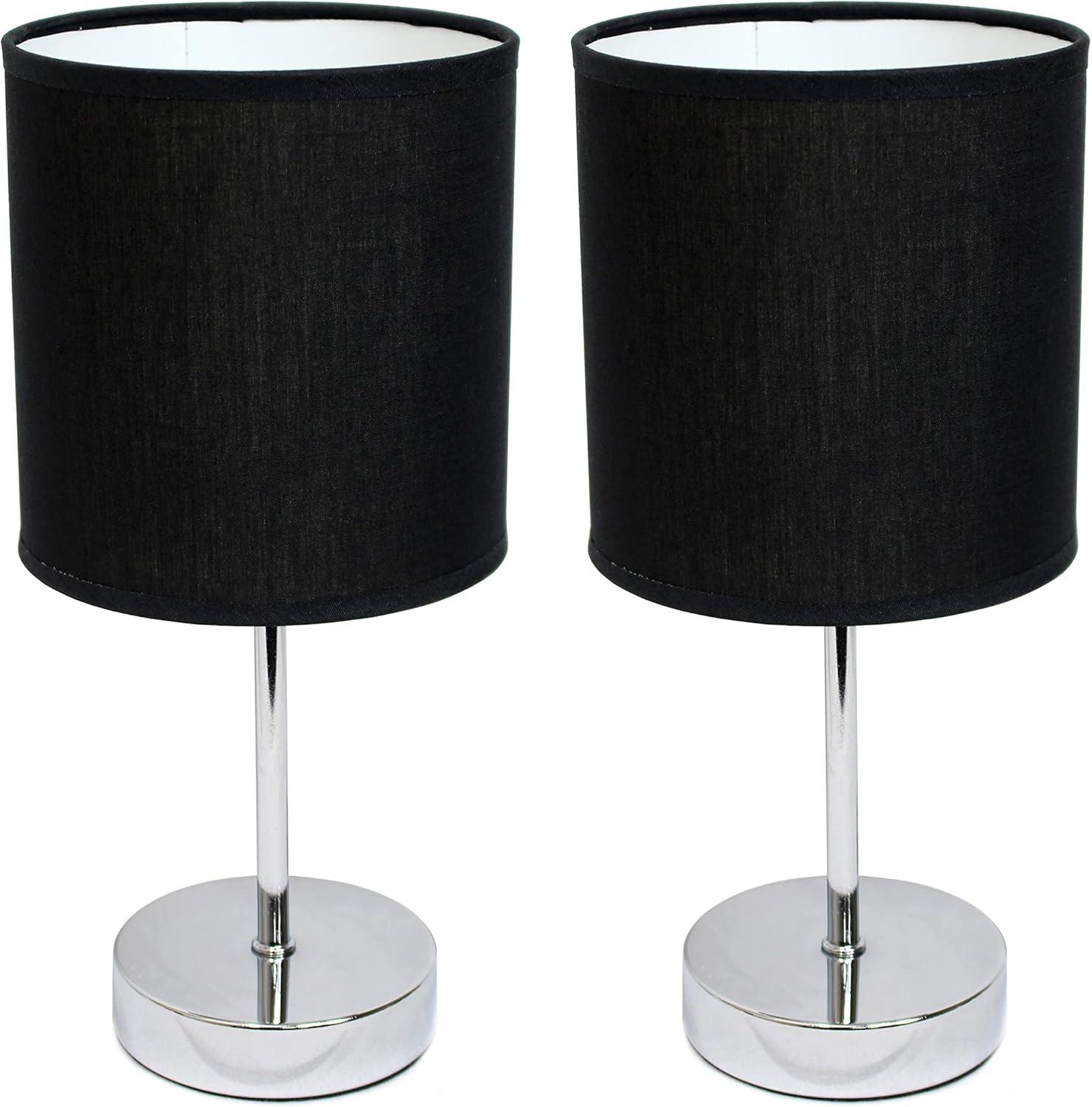 Simple Designs 11.81" 2-Pack Basic Chrome Mini Table Lamp Set with Fabric Shades, Black