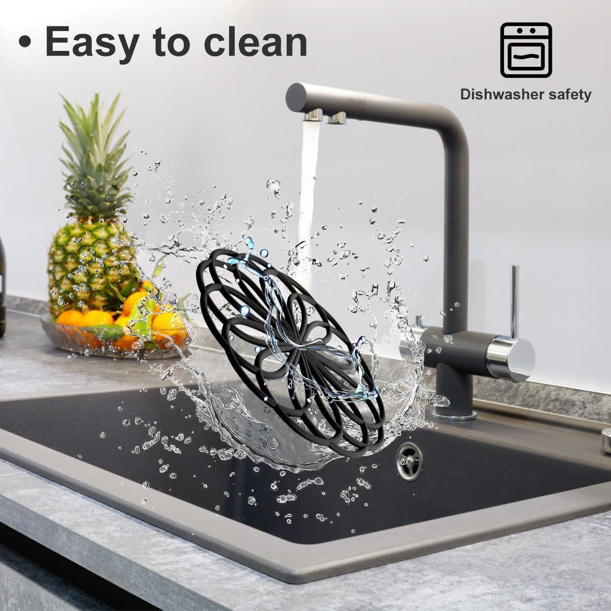 3Pcs Silicone Trivet Mat 7.9inch Anti-Slip Heat-Resistant Hot Pad Set Hollow Flower Shape Non-Stick Decorative Mat for Home Kitchen