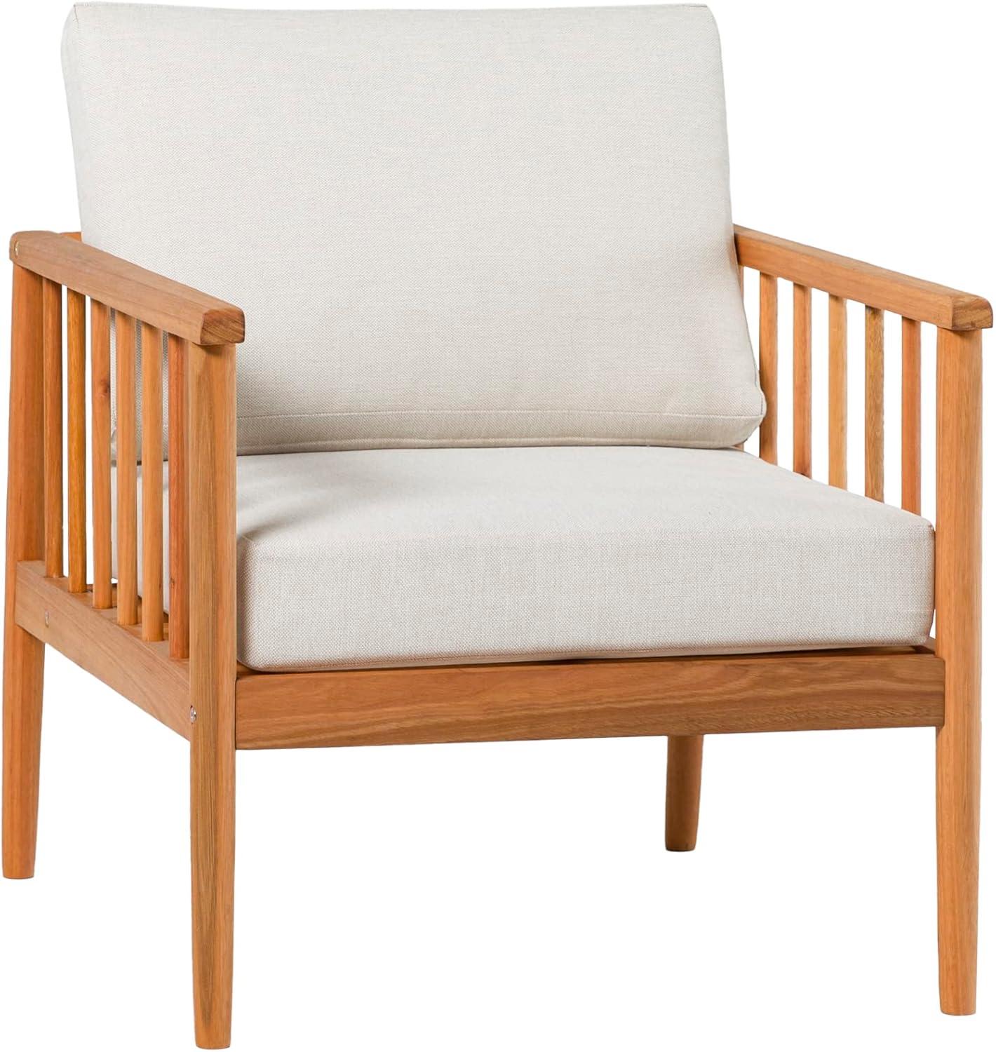 Modern Outdoor Solid Wood Spindle Style Single Lounge Chair - Natural