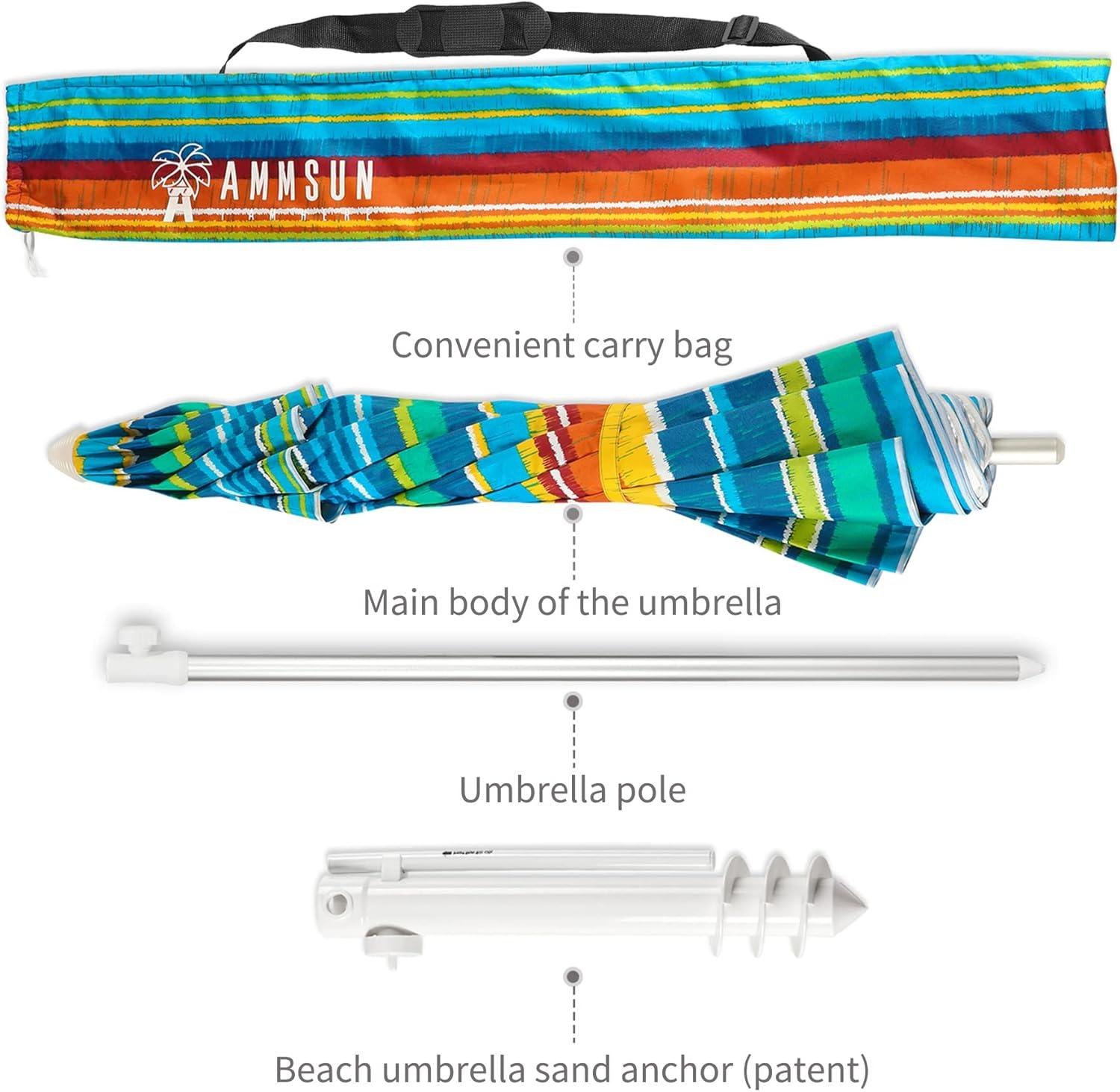 6.5ft Multicolor Striped Beach Umbrella with Aluminum Pole