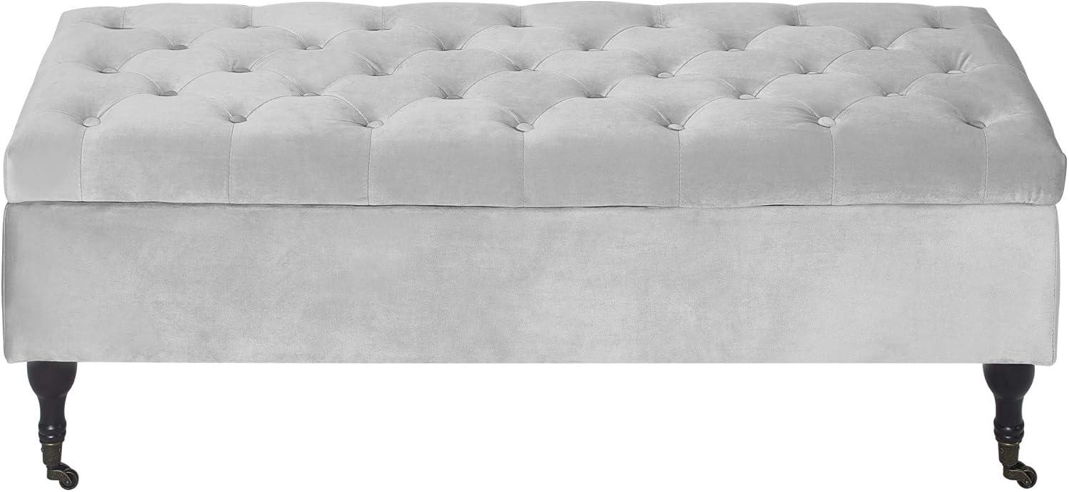 Collette Tufted Storage Bench Pearl Gray Velvet - Adore Decor: Upholstered Ottoman with Hinged Lid, Bedroom Furniture