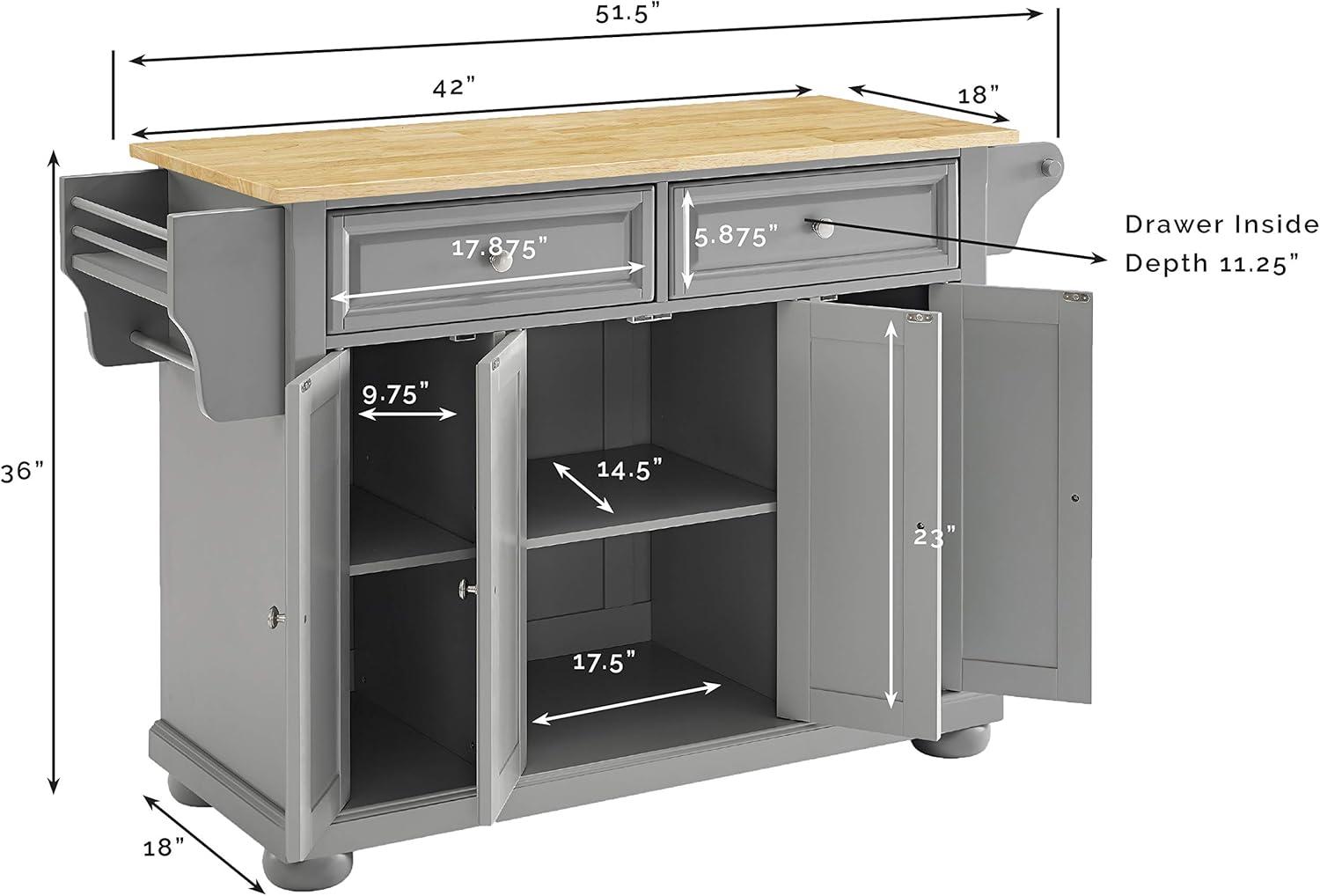 Alexandria Kitchen Island with Wood Top Vintage Gray/Natural - Crosley