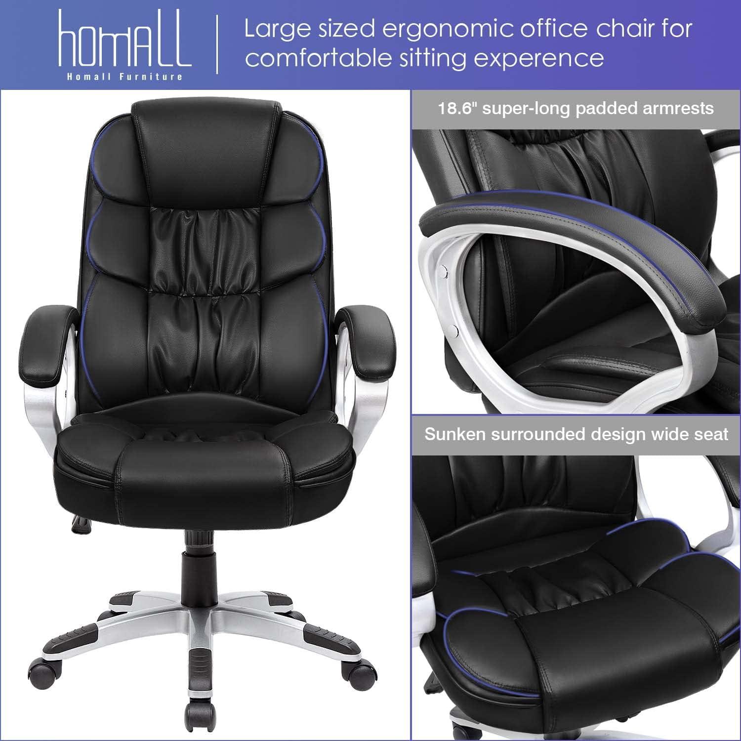 Office Chair High Back Computer Desk Chair, PU Leather Adjustable Height Modern Executive Swivel Task Chair with Padded Armrests and Lumbar Support (Black)