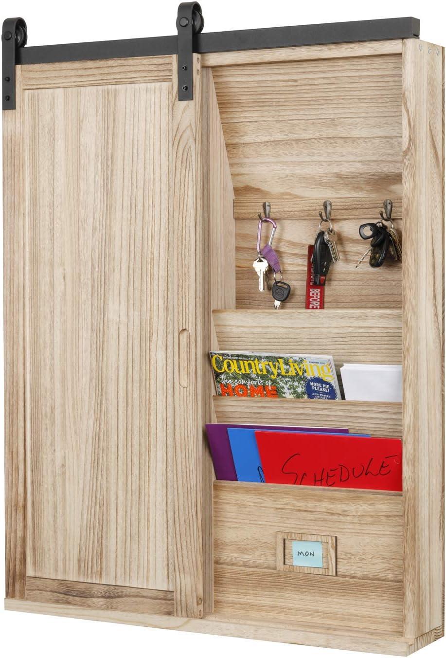 Natural Wood Barn Door Wall Organizer with Corkboard