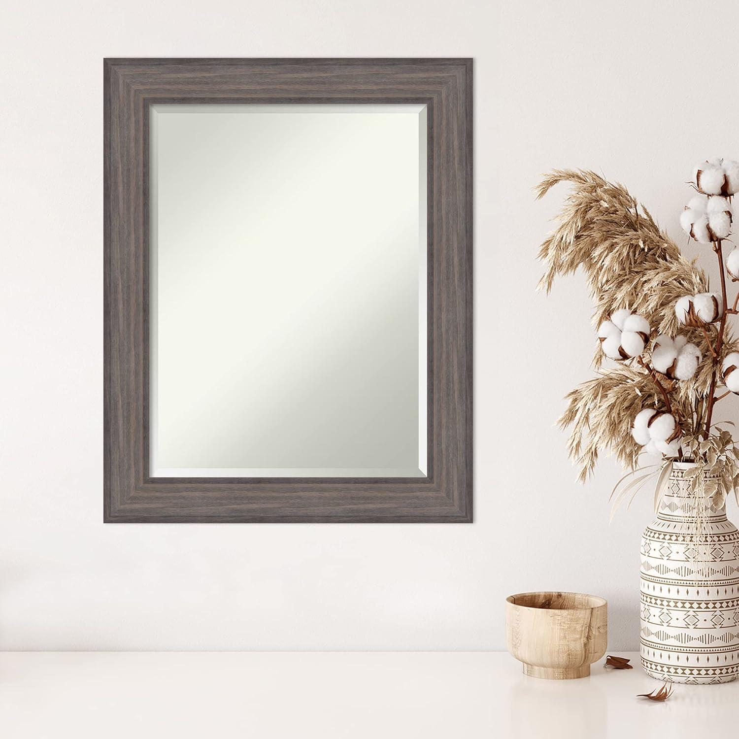 Amanti Art Beveled Wood Wall Mirror - Country Barnwood Frame Country Barnwood Outer Size: 23 x 29 in