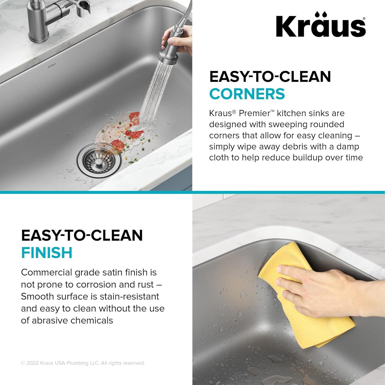 KRAUS Premier 16 Gauge Undermount Single Bowl Stainless Steel Kitchen Sink