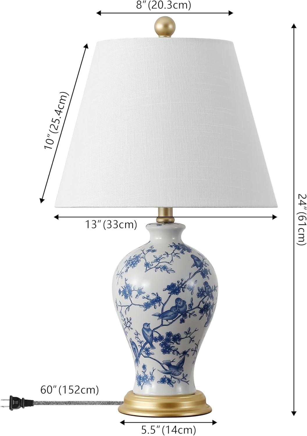 Grace 24" Blue and White Floral Ceramic Table Lamp with Brass Accents