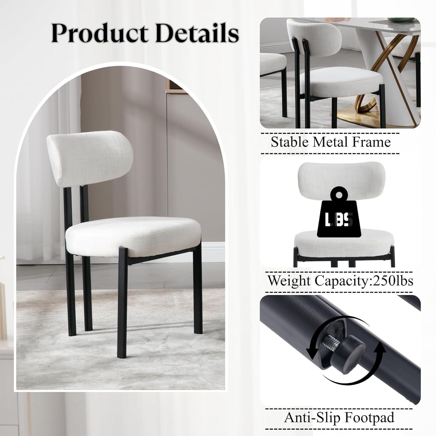 CONCETTA Dining Chairs Set of 4, Kitchen Chairs with Curved Backrest & Metal Legs, Mid Century Modern Round Dining Room Chairs for Vanity, Living Room,Beige