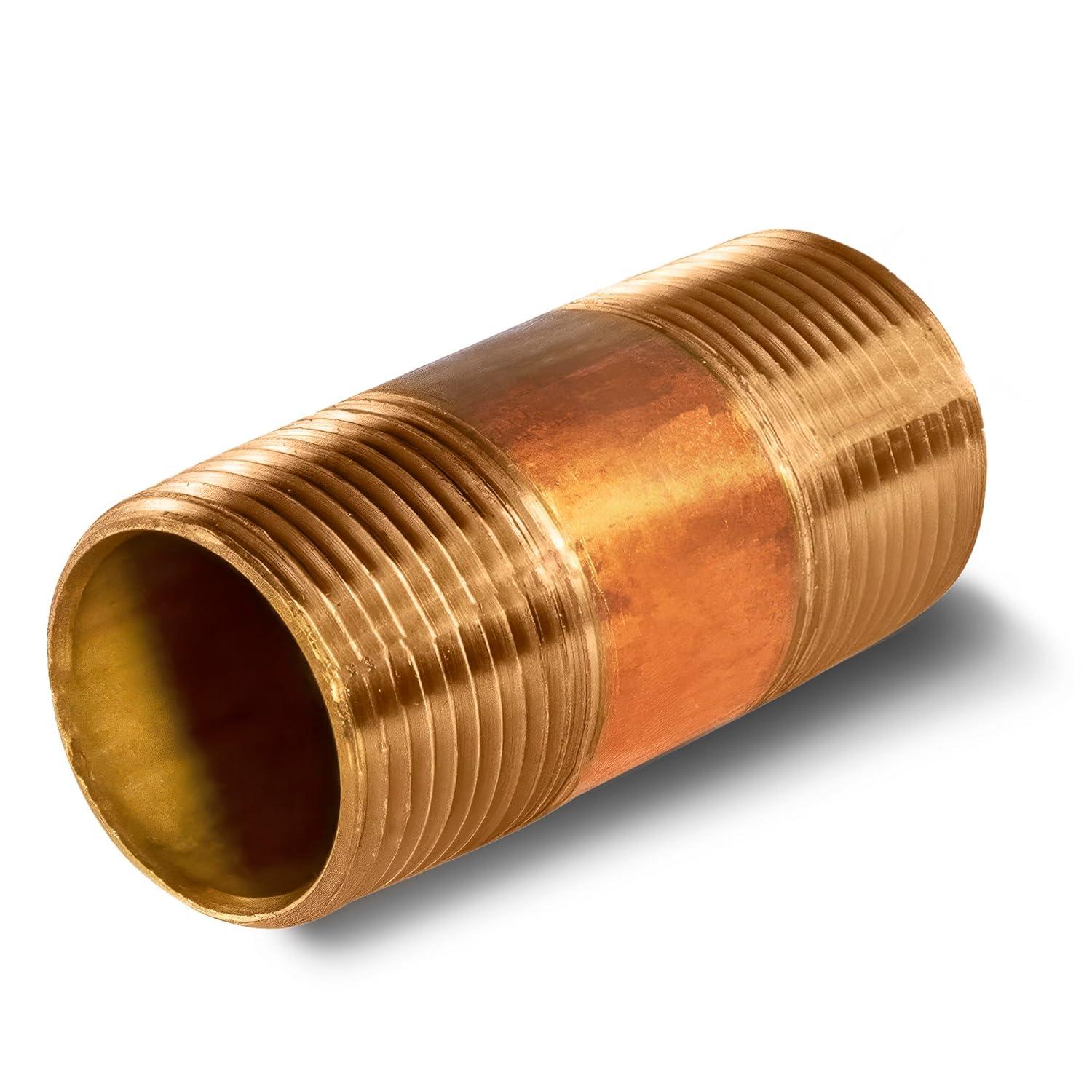 Everflow Supplies NPBR1225 2-1/2" Long Brass Nipple Pipe Fitting with 1/2" Nominal Diameter and NPT Ends