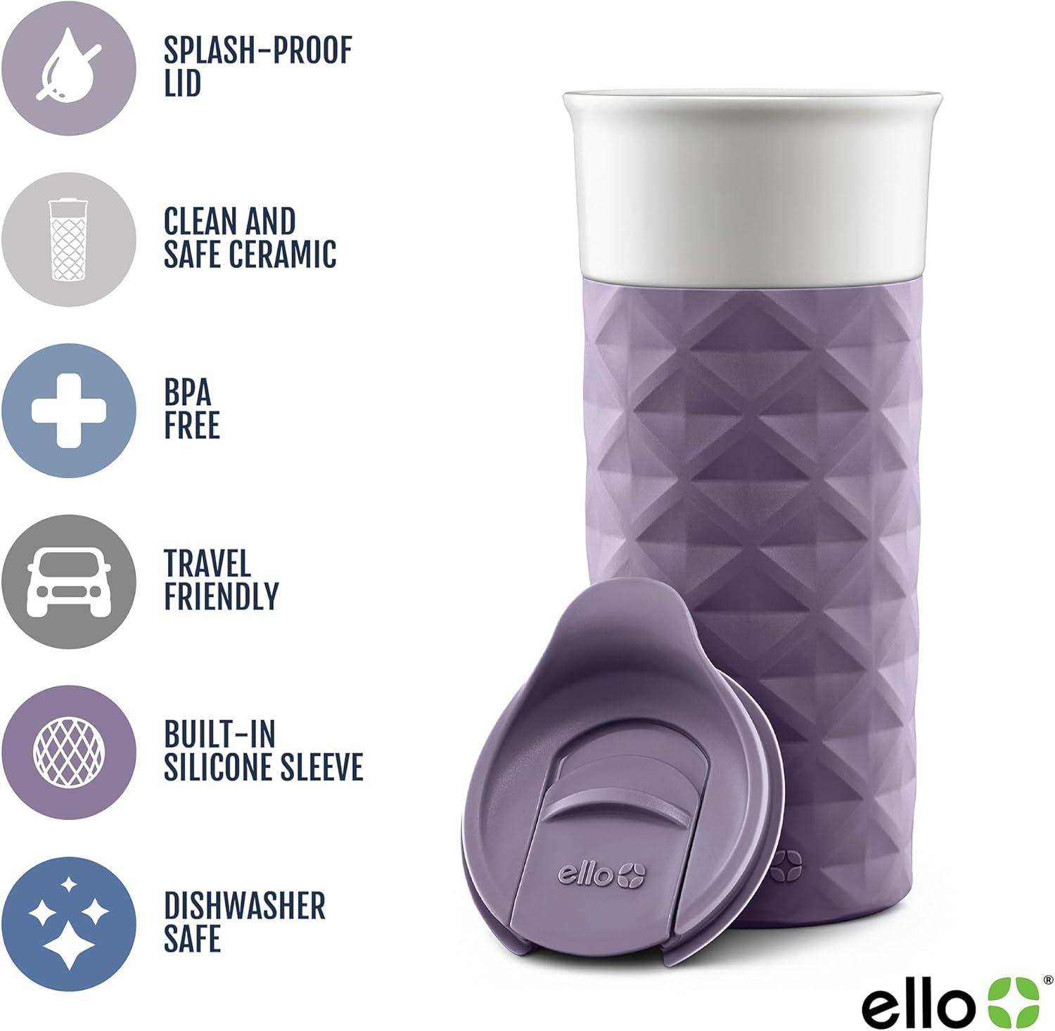 Purple Ceramic Travel Tumbler with Silicone Sleeve