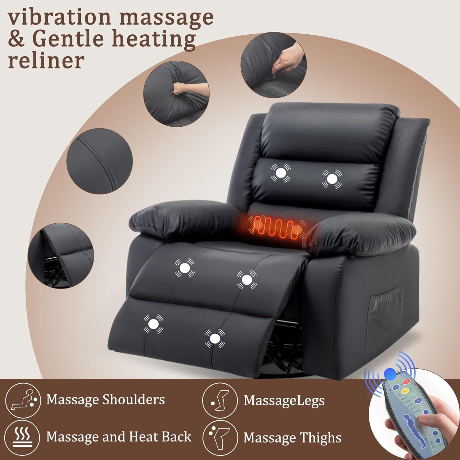 Ebern Designs Ellisse Recliner Chair, Wide Rocker Chair, Rocking Chair with Massage and Heat, 360°Swivel Rocking Chairs, Oversized Recliner for Adult