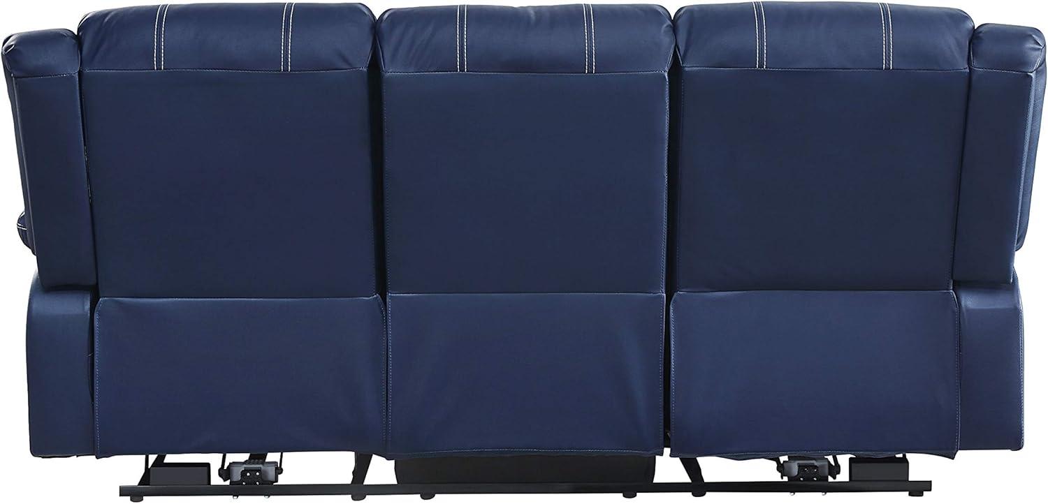 Blue Faux Leather Reclining Sofa with Pillow-Top Arms