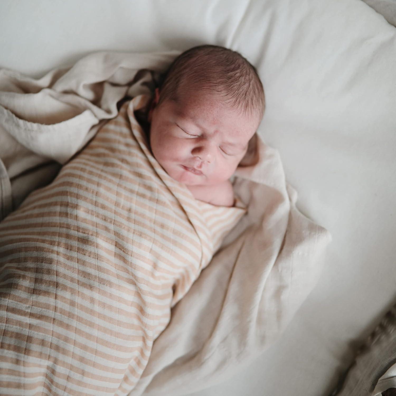 Organic Cotton Muslin Swaddle Blanket Natural Stripe One Size