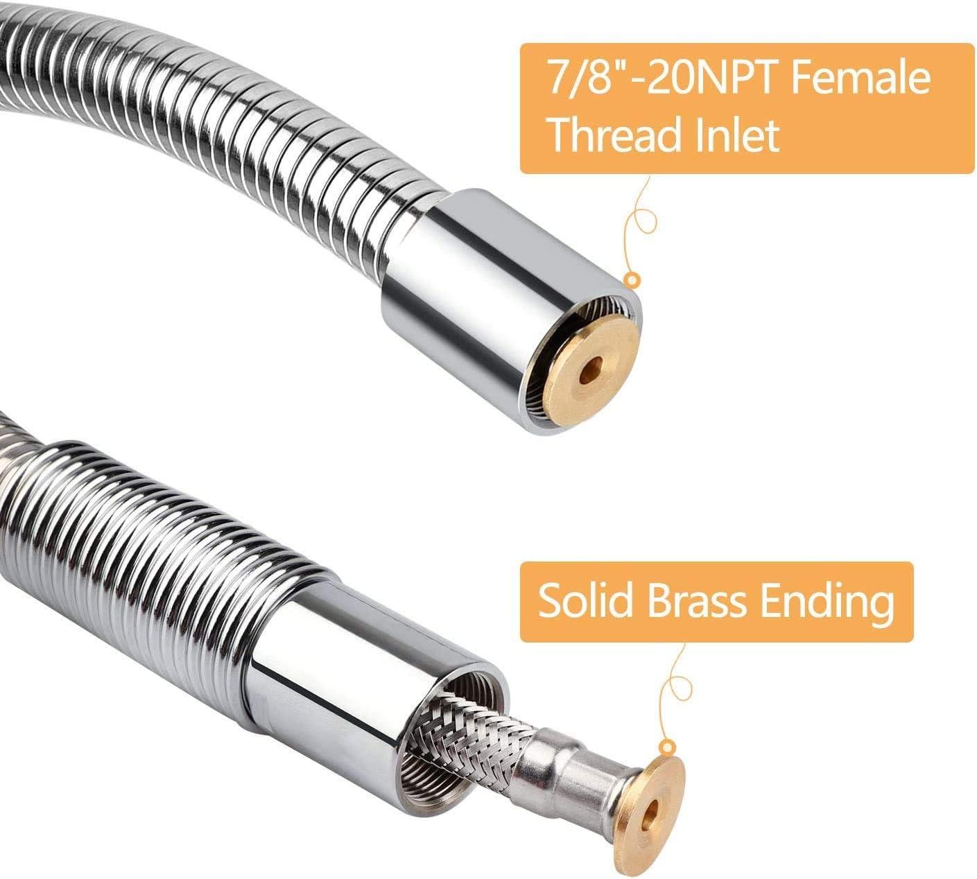 KWODE Pre-rinse Hose 38 Inch Flexible Stainless Replacement Hose for All Brand Commercial Kitchen Sink Faucet with 7/8”-20NPT Female Thread (96CM/38”)