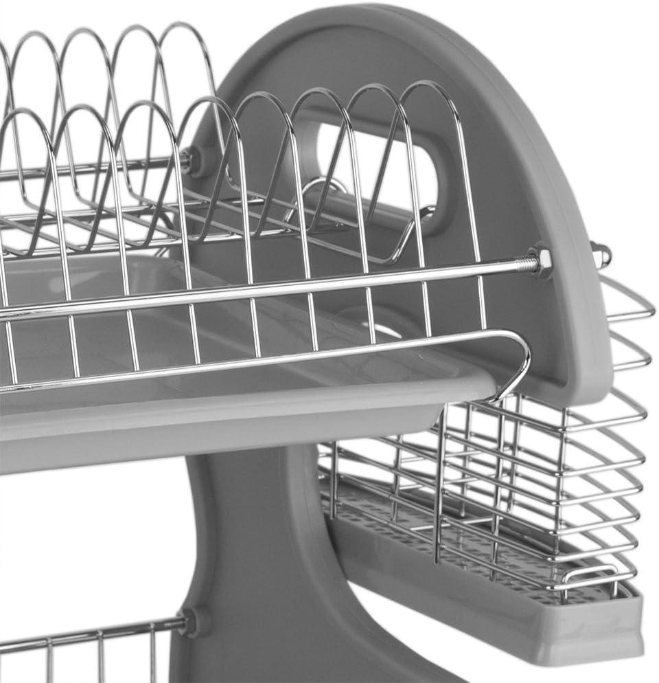 Home Basics S Shape 2-tier Dish Drainer, Grey