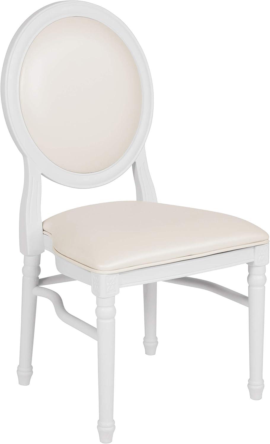 Elegant White Vinyl Upholstered King Louis Side Chair