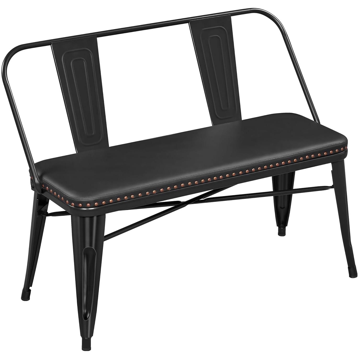Yaheetech Industrial Metal Dining Bench with Upholstered Seat, Black