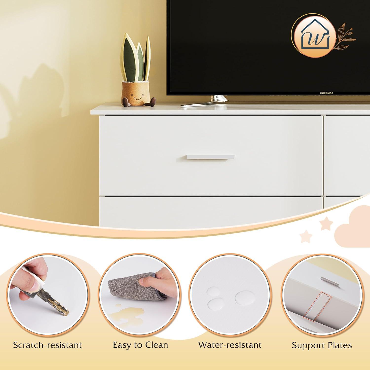 Miekor 6 Drawer Double Dresser for Bedroom, Wide Storage Cabinet for Living Room Home Entryway, White G6054