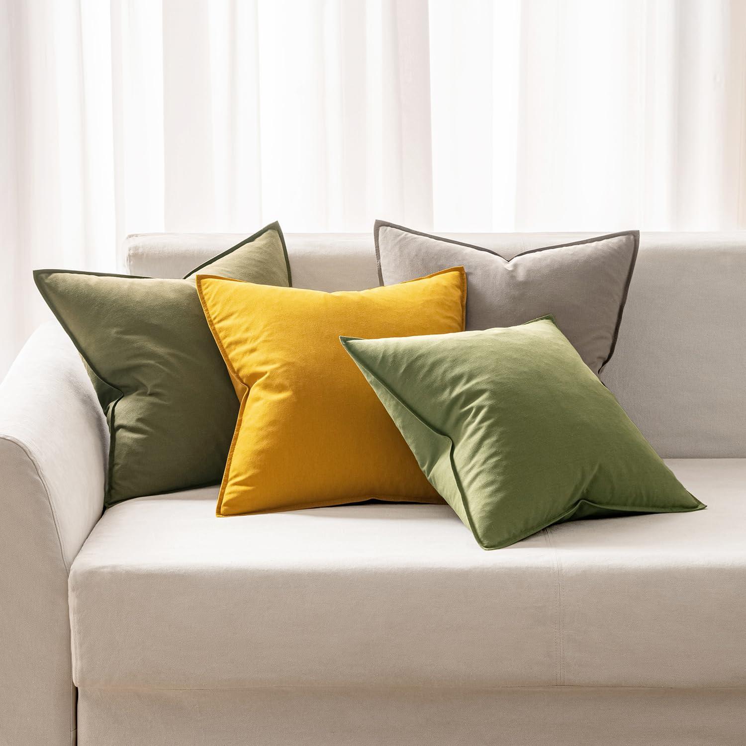 MIULEE Pack of 2 Decorative Linen Pillow Covers 18x18 Inch Olive Green Farmhouse Soild Neutral Throw Pillow Covers Soft Accent Decorative Pillowcases Home Decors for Couch Sofa Bed Living Room