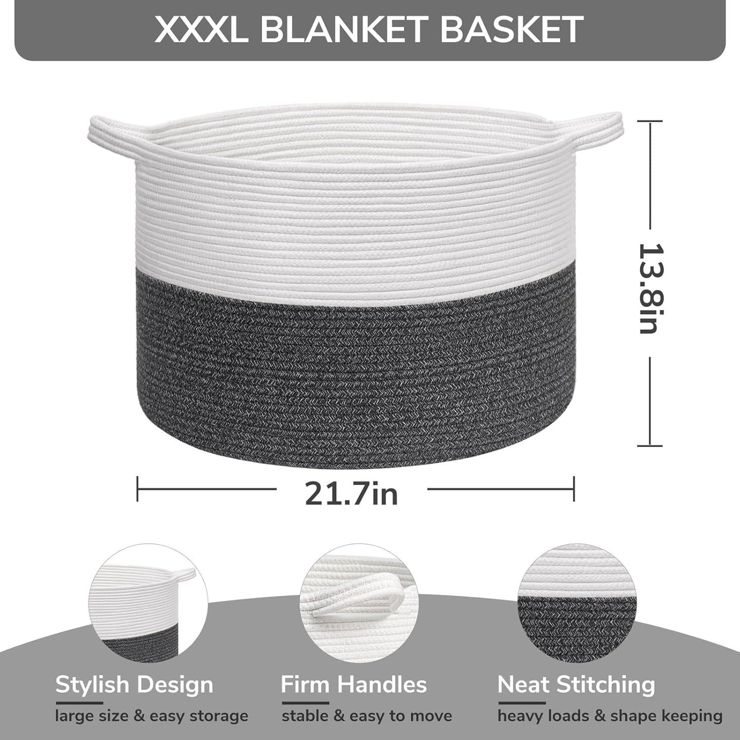 XXXLarge White and Gray Cotton Rope Laundry Hamper