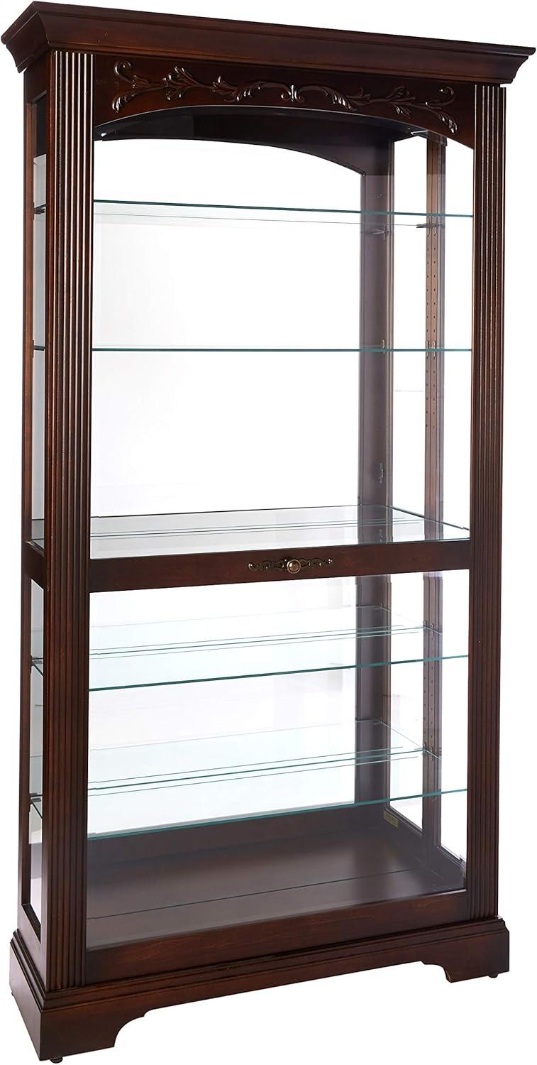 Hartland Traditional Brown Lighted Curio Cabinet with Adjustable Glass Shelves