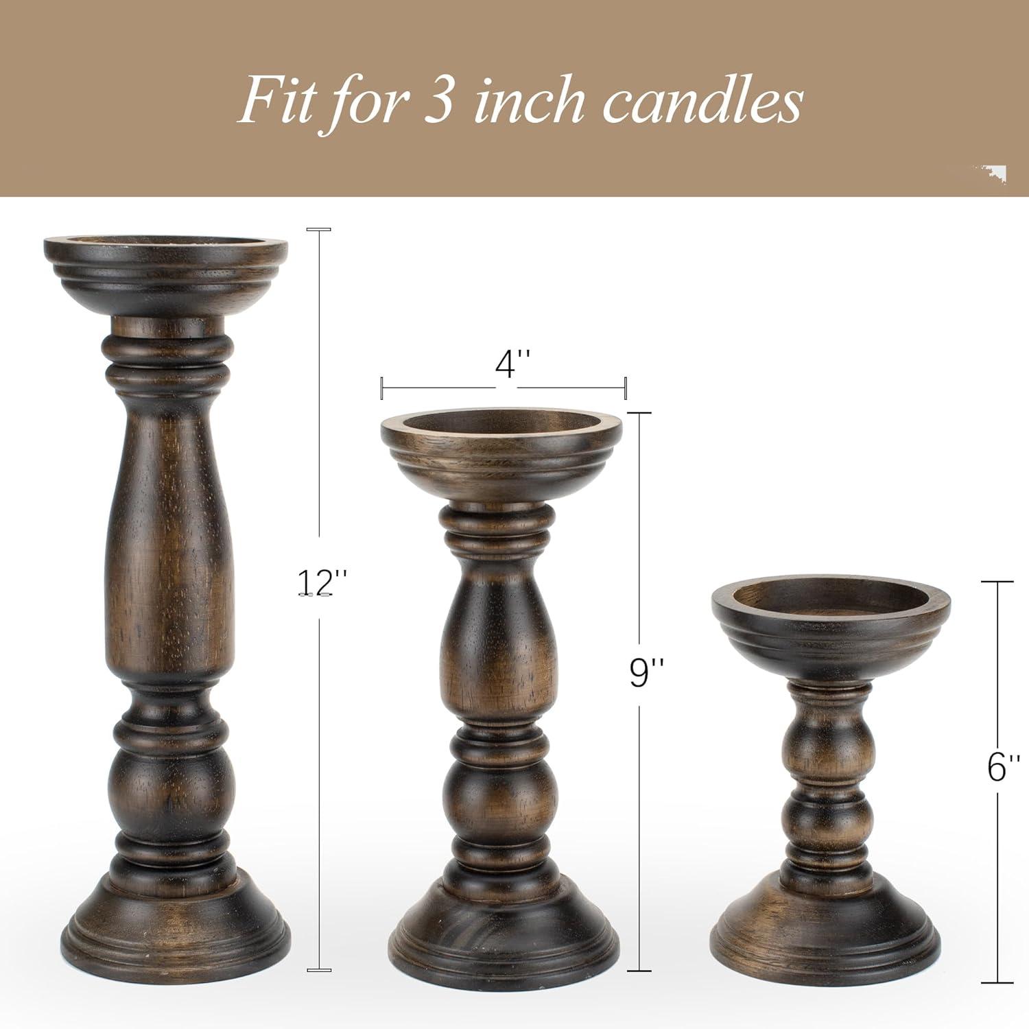 DecMode 3 Candle Brown Wood Candle Holder, Set of 3