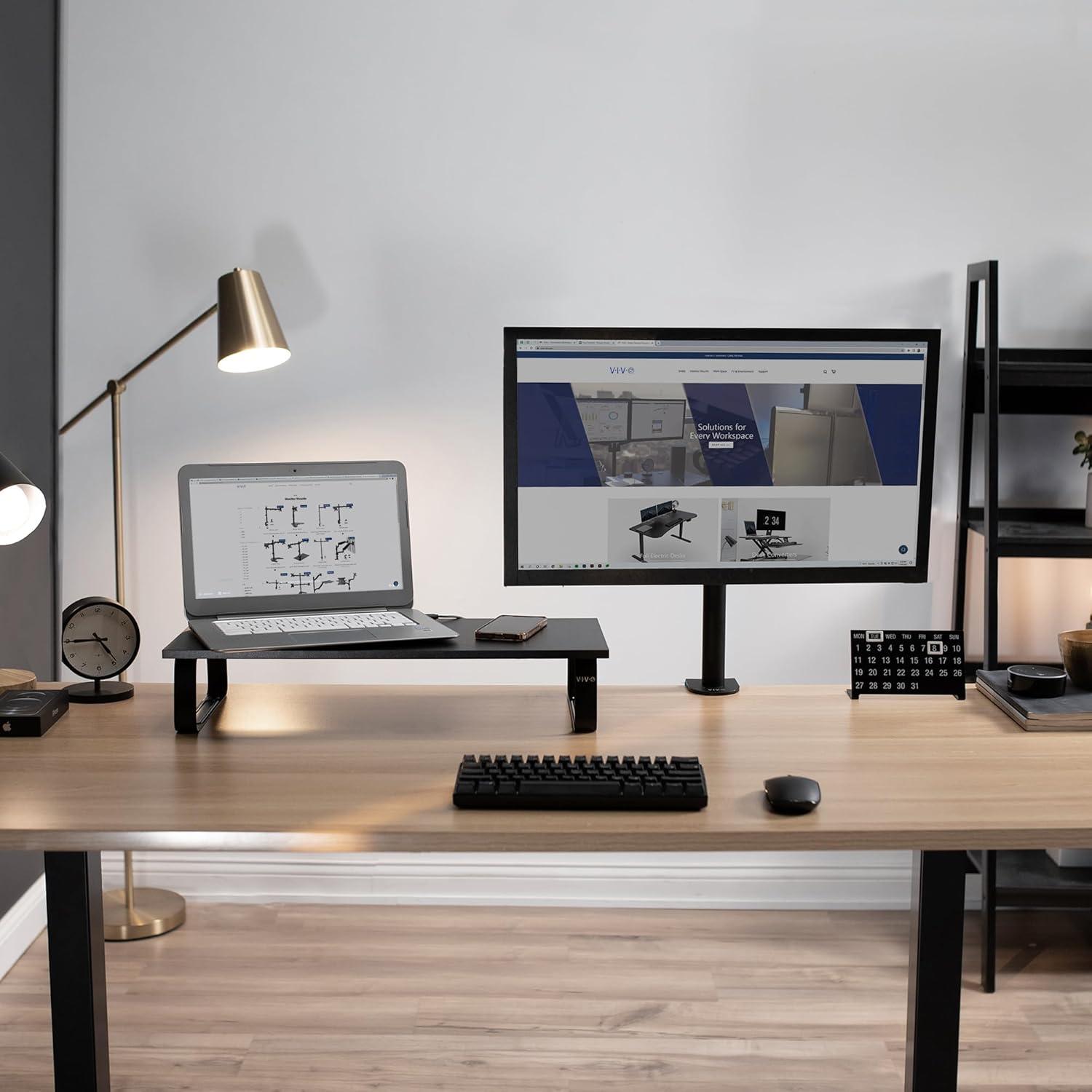 VIVO Black Wood and Steel Ergonomic Desktop Monitor Riser