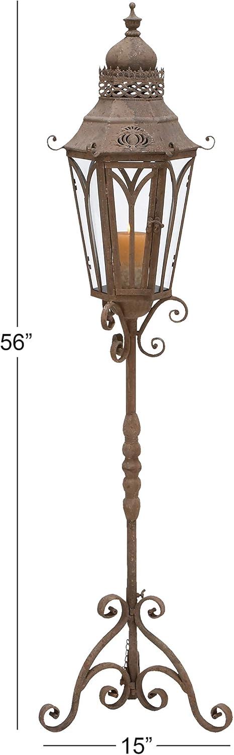 Rustic Elegance 56" Rust Brown Iron & Glass Hanging Candle Lantern