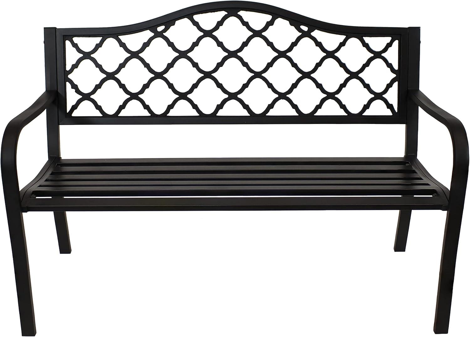 Sunnydaze 2-Person Lattice Design Black Cast Iron Outdoor Garden Bench