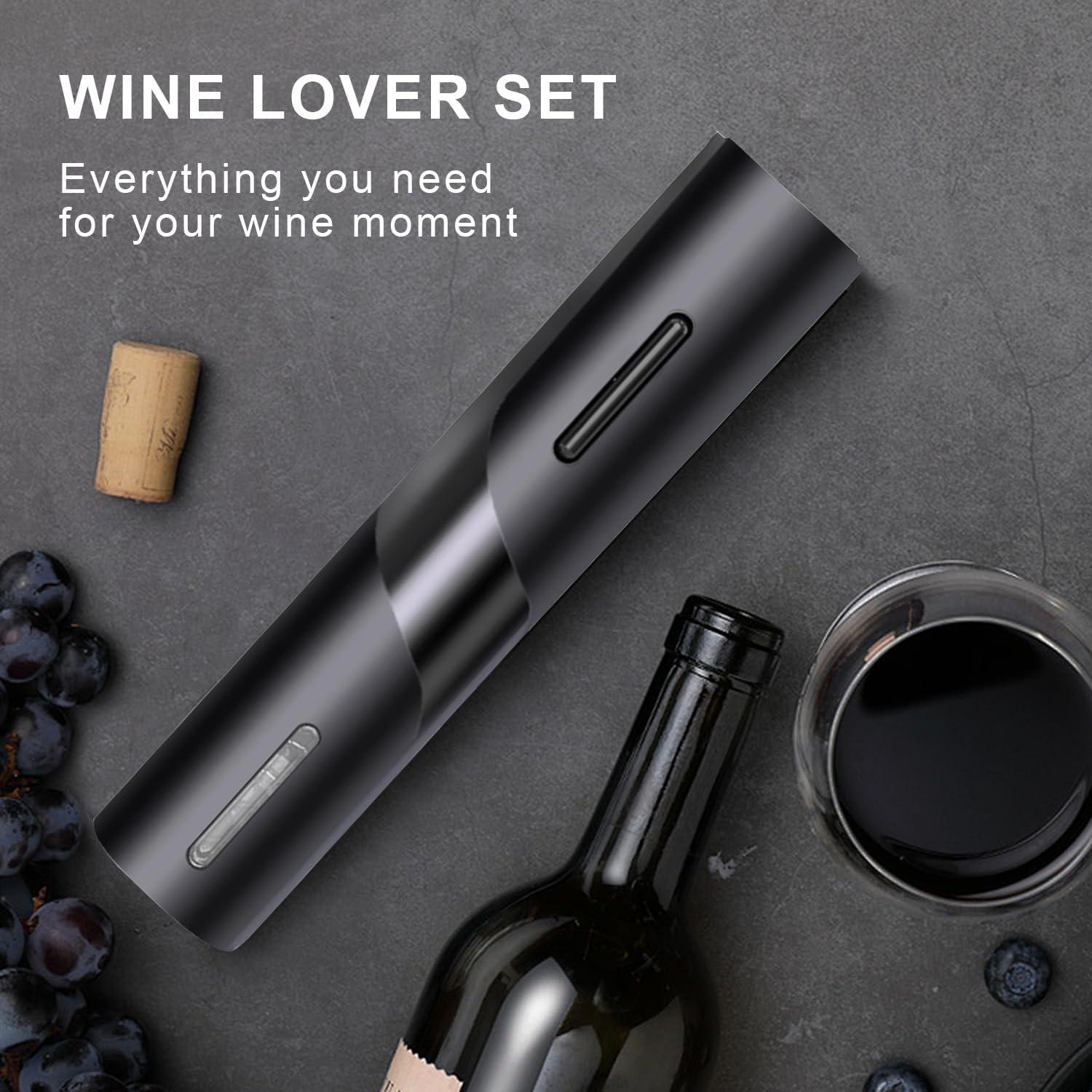 Electric Wine Opener, Automatic Corkscrews Wine Bottles Openers with Foil Cutter, Battery Operated Wine Bottles Openers for Wine Lovers in Home Kitchen Party Bar Outdoor - Black